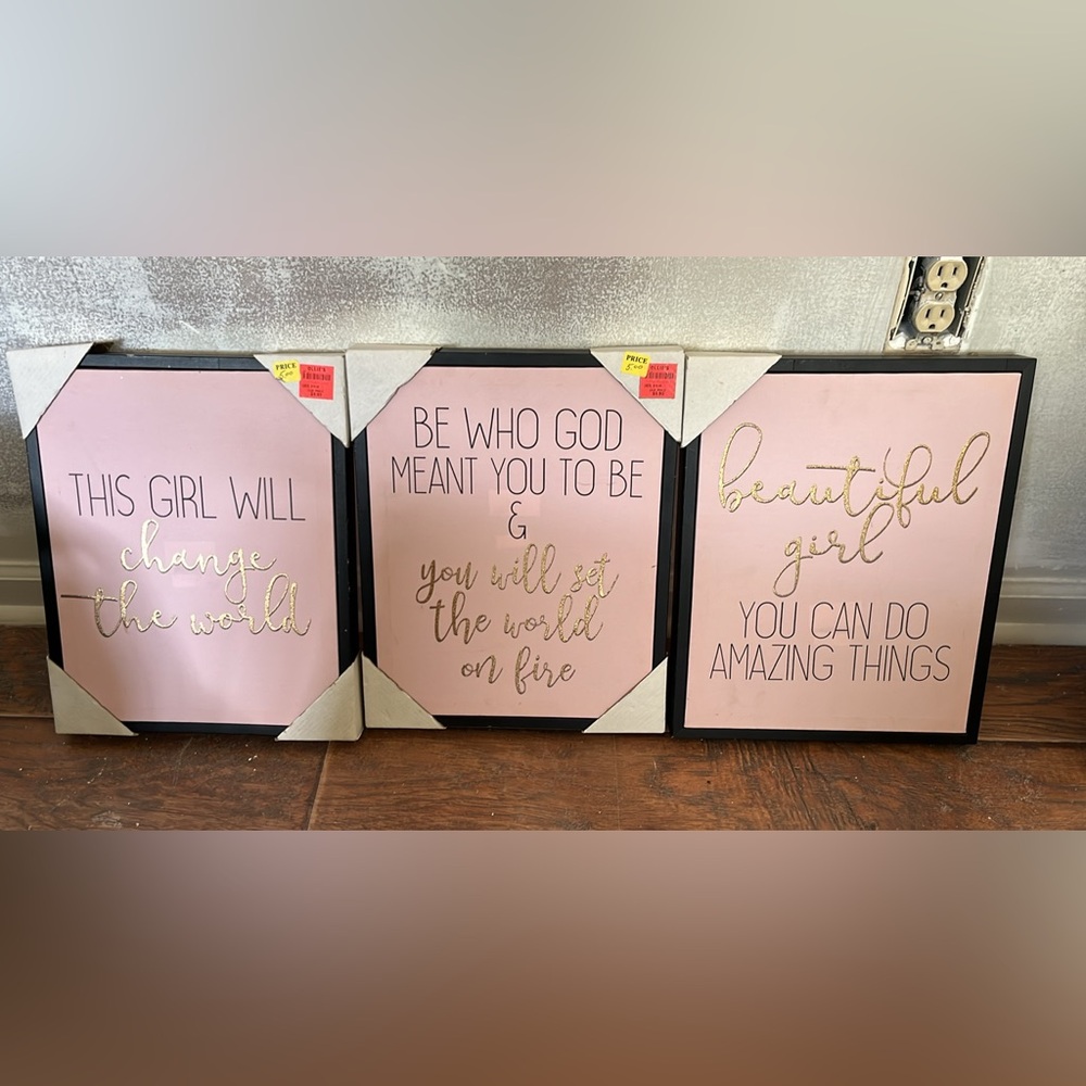 Inspirational Pink and Gold Wall Art Set